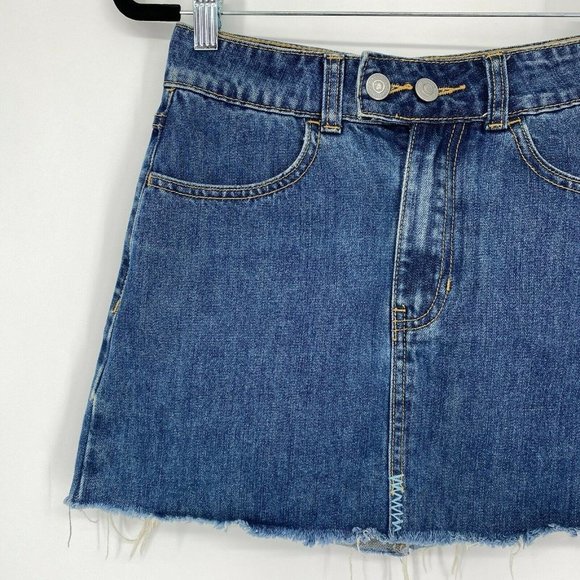 Marine Layer Mendes Denim Mini Skirt Women Size XS Raw Hem Cotton Dark Wash Blue - Picture 3 of 10